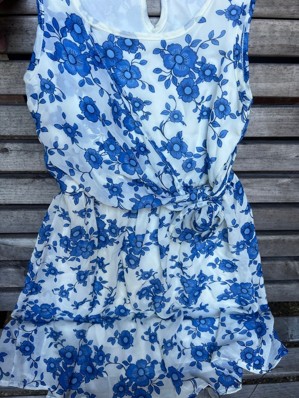 Kiddo by Katie Girls Size 10 Blue Floral Sleeveless Dress Tie Waist